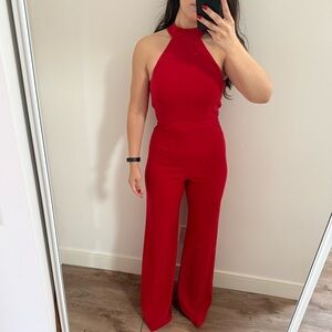 NEW jay godfrey red, halter top jumpsuit with open back and wide leg